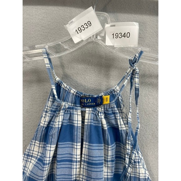 New Polo Ralph Lauren Dress Sz 6 Blue Plaid Smocked Halter Tiered Midi Cotton - Picture 13 of 13